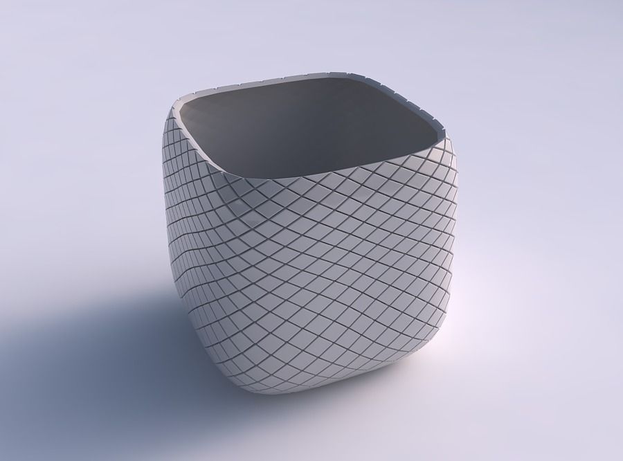 Vase quadratic stumpy with diagonal grid plates 3D print model_0