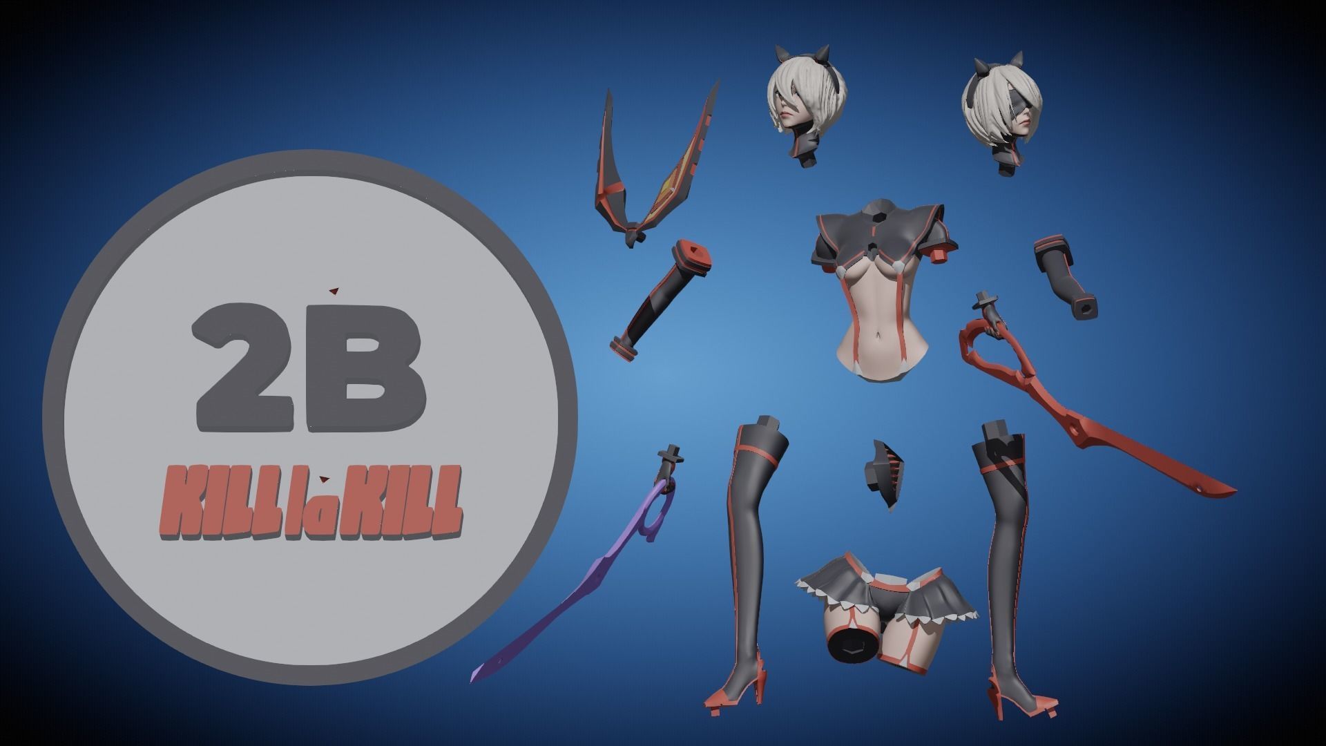 2B Cosplay Kill La Kill Fan Art Pose 1 3D print model_19