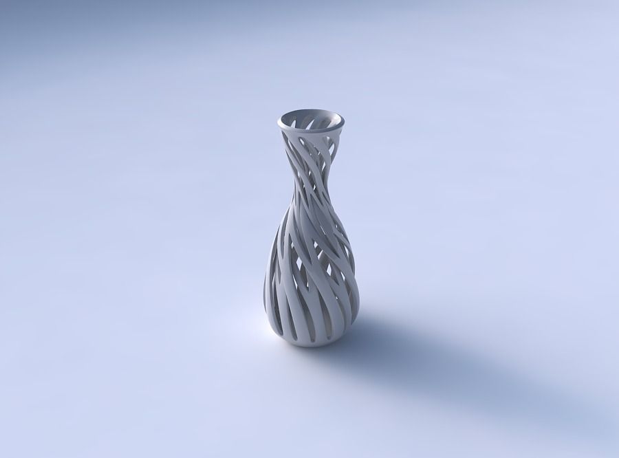 Vase oval squeezed neck with intertwining lines twisted and t... 3D print model_3
