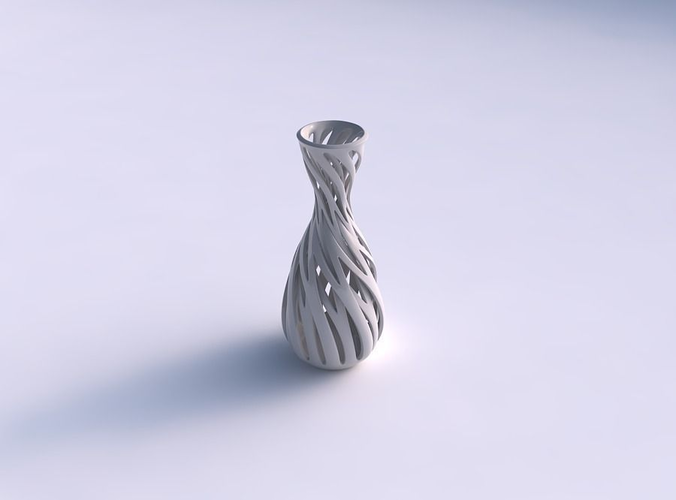 Vase oval squeezed neck with intertwining lines twisted and tapered