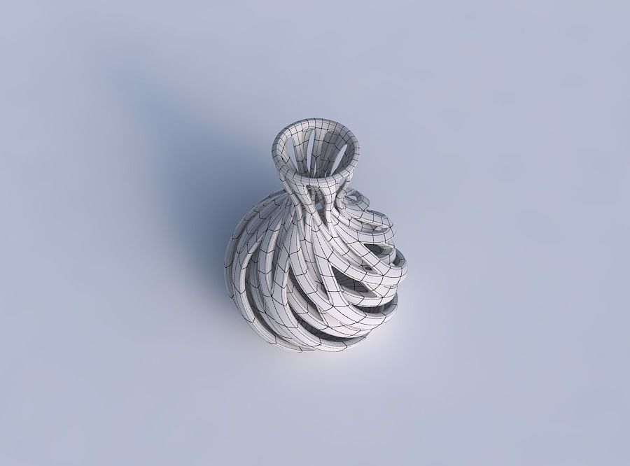 Vase oval squeezed neck with intertwining lines twisted and t... 3D print model_6