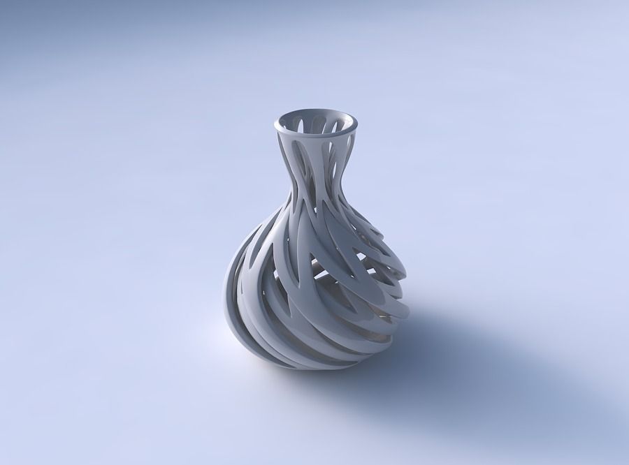 Vase oval squeezed neck with intertwining lines twisted and t... 3D print model_3