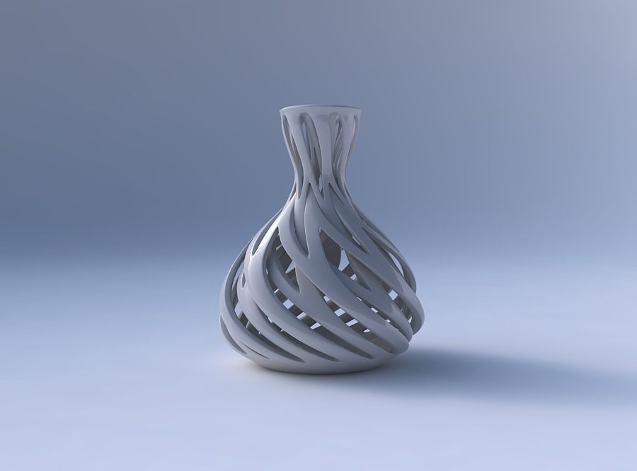 Vase oval squeezed neck with intertwining lines twisted and t... 3D print model_4
