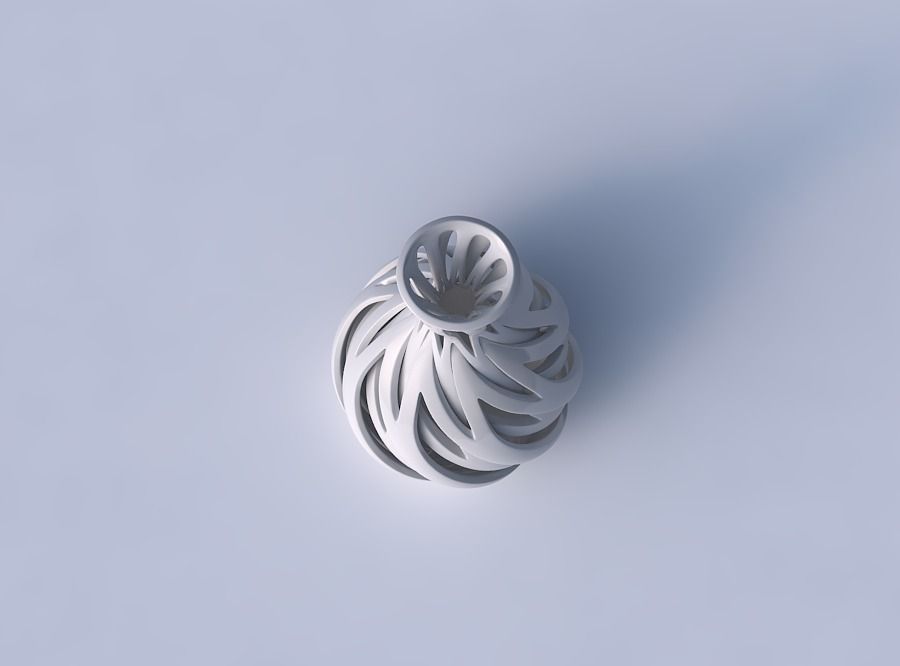 Vase oval squeezed neck with intertwining lines twisted and t... 3D print model_2