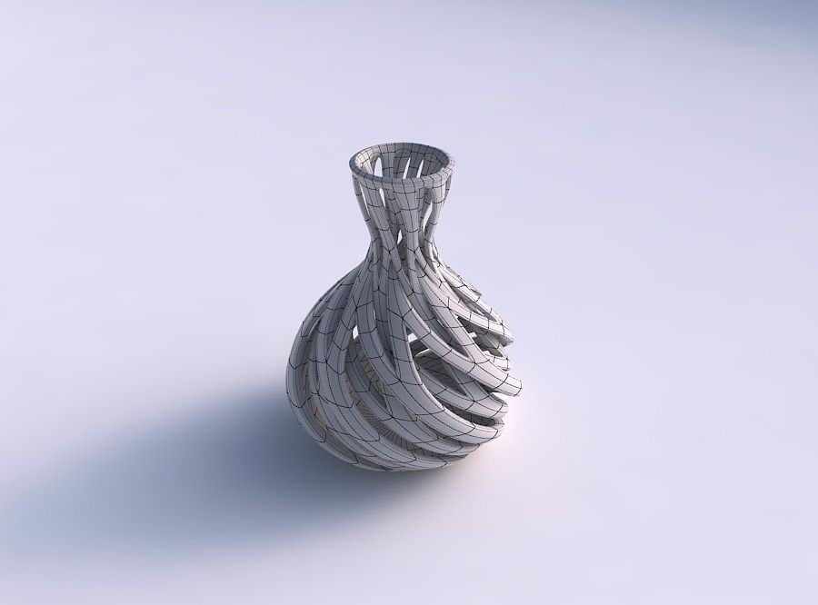 Vase oval squeezed neck with intertwining lines twisted and t... 3D print model_5