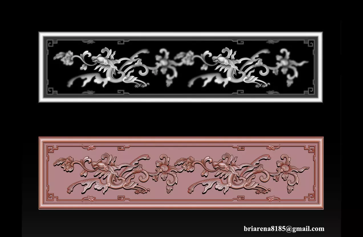 Ornamental 3D Model ceiling panel with horses 3D print model