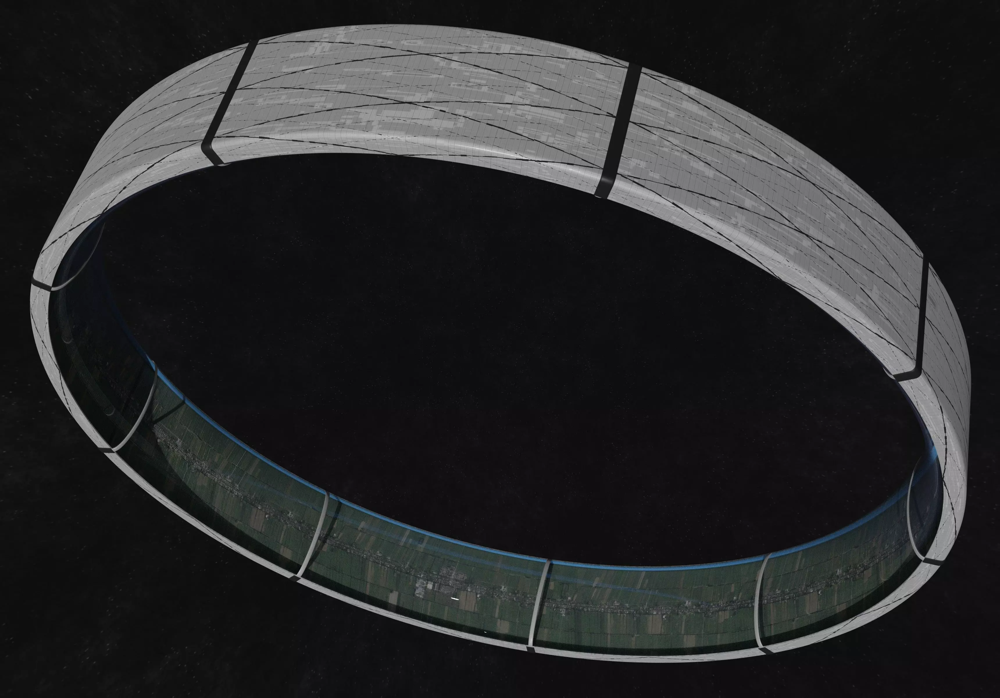 Village sized ring world Low-poly 3D model_0