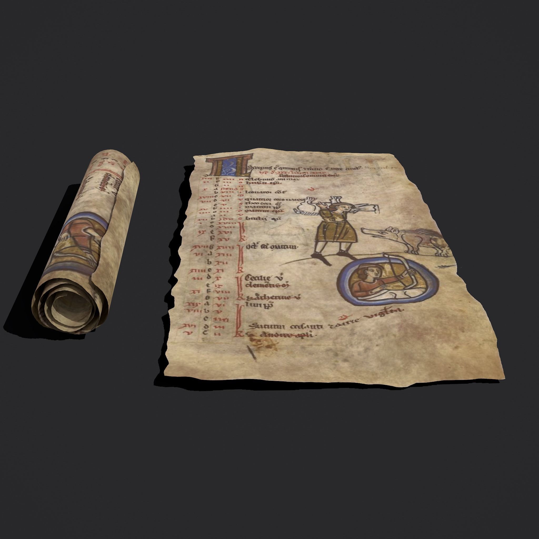November Manuscript Page and Scroll  3D Model Collection_5