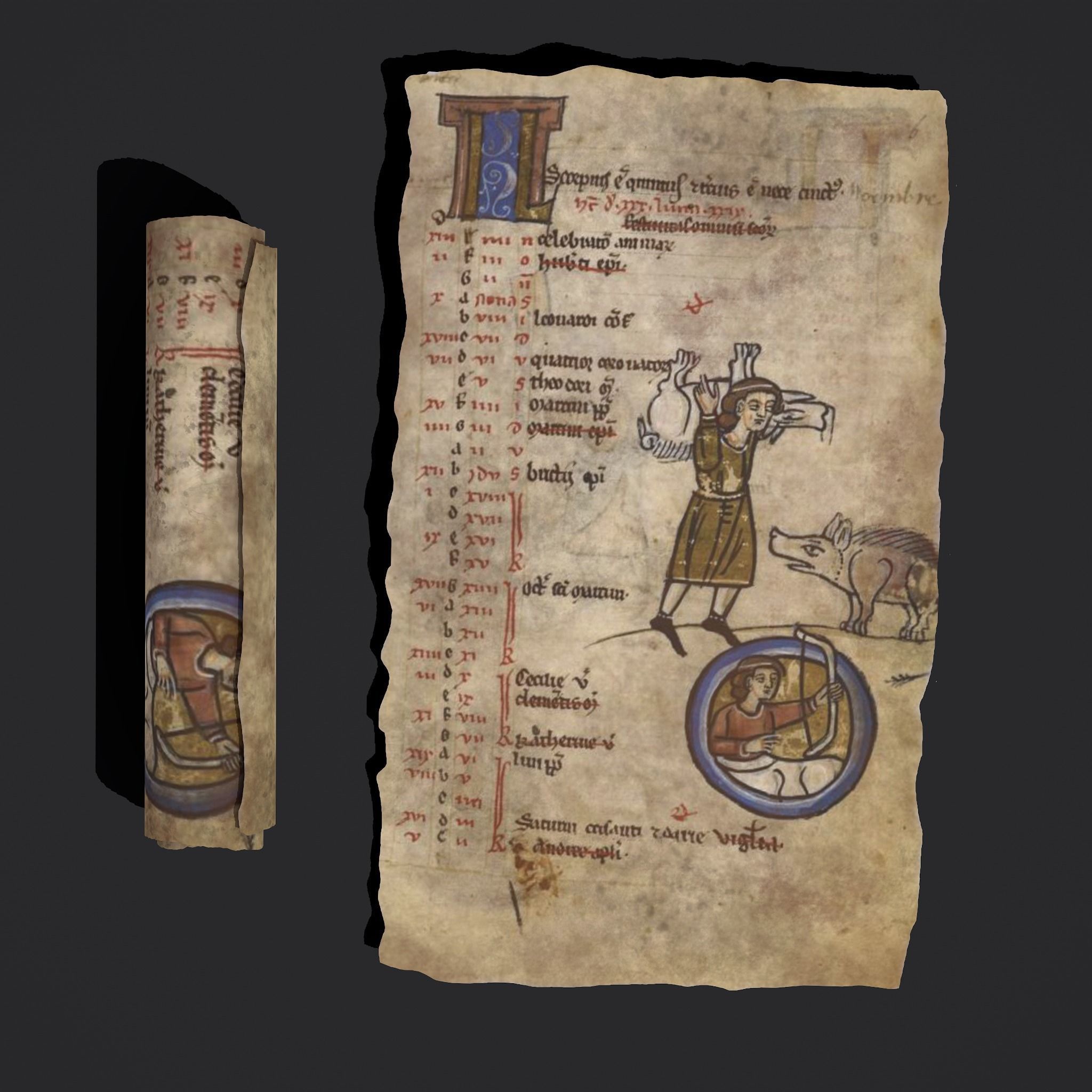 November Manuscript Page and Scroll  3D Model Collection_3