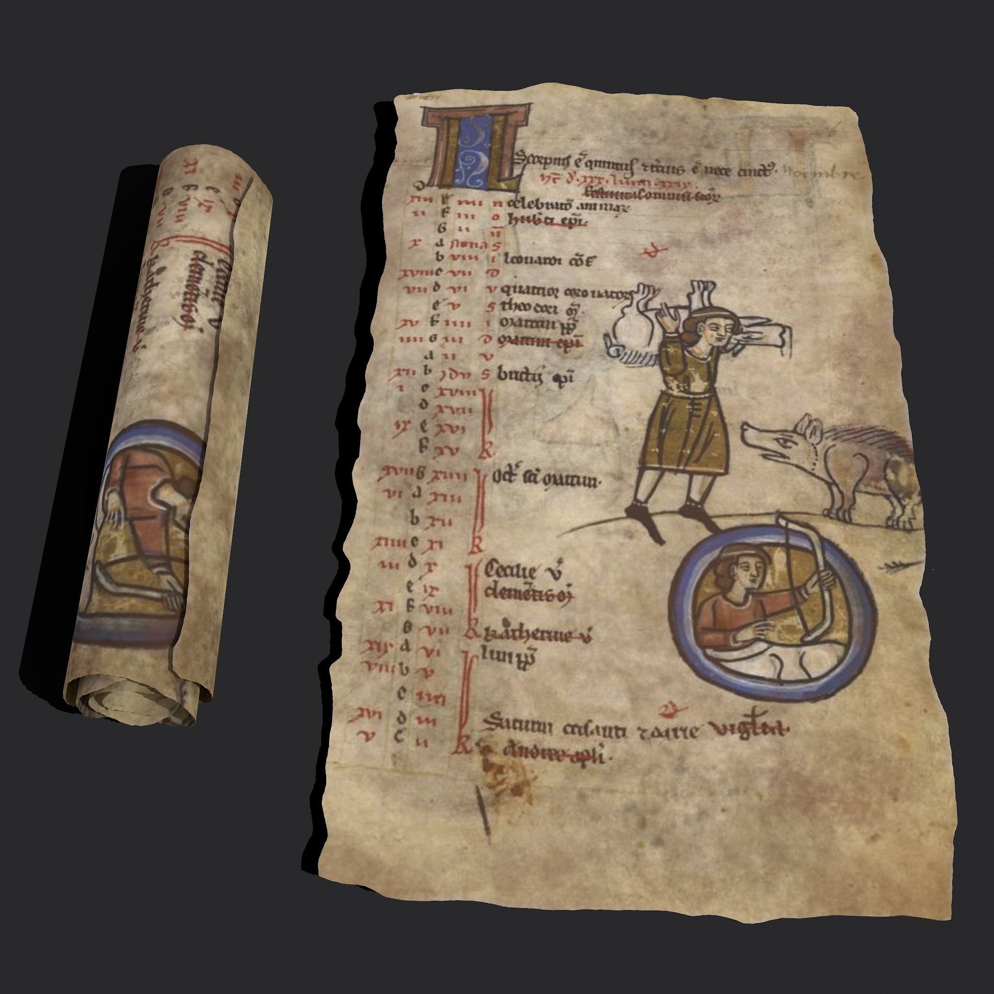 November Manuscript Page and Scroll  3D Model Collection_10