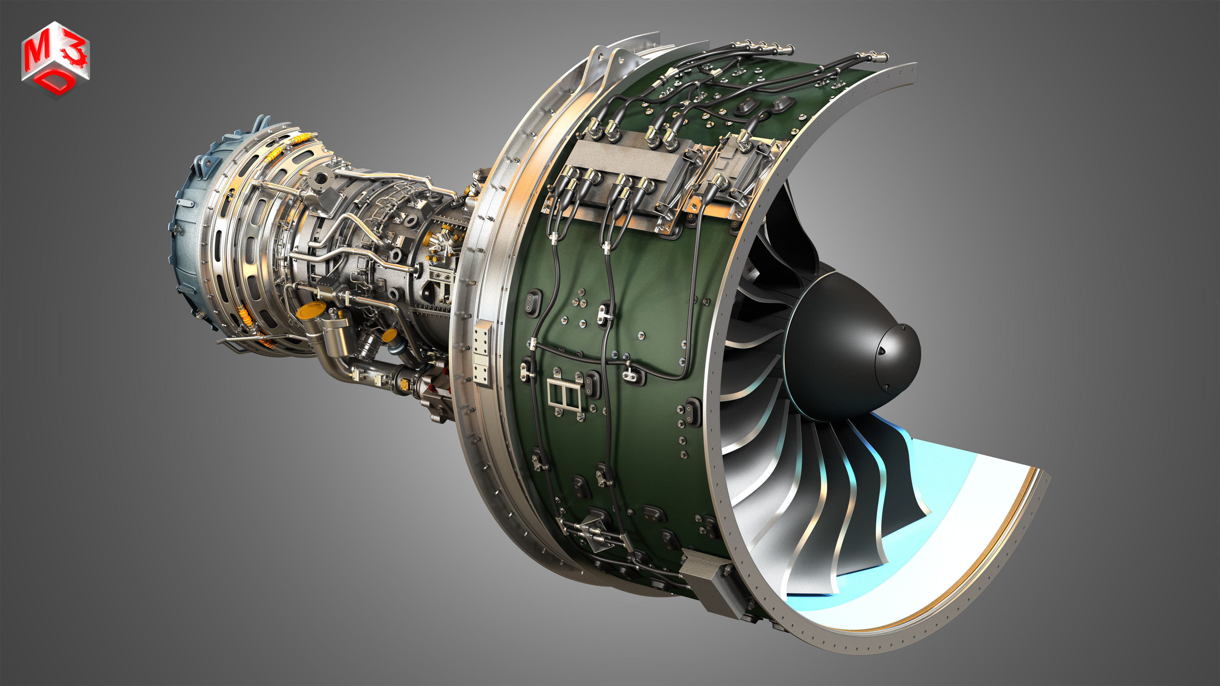 PW GTF Geared Turbofan Engine - Cutaway 3D model_2