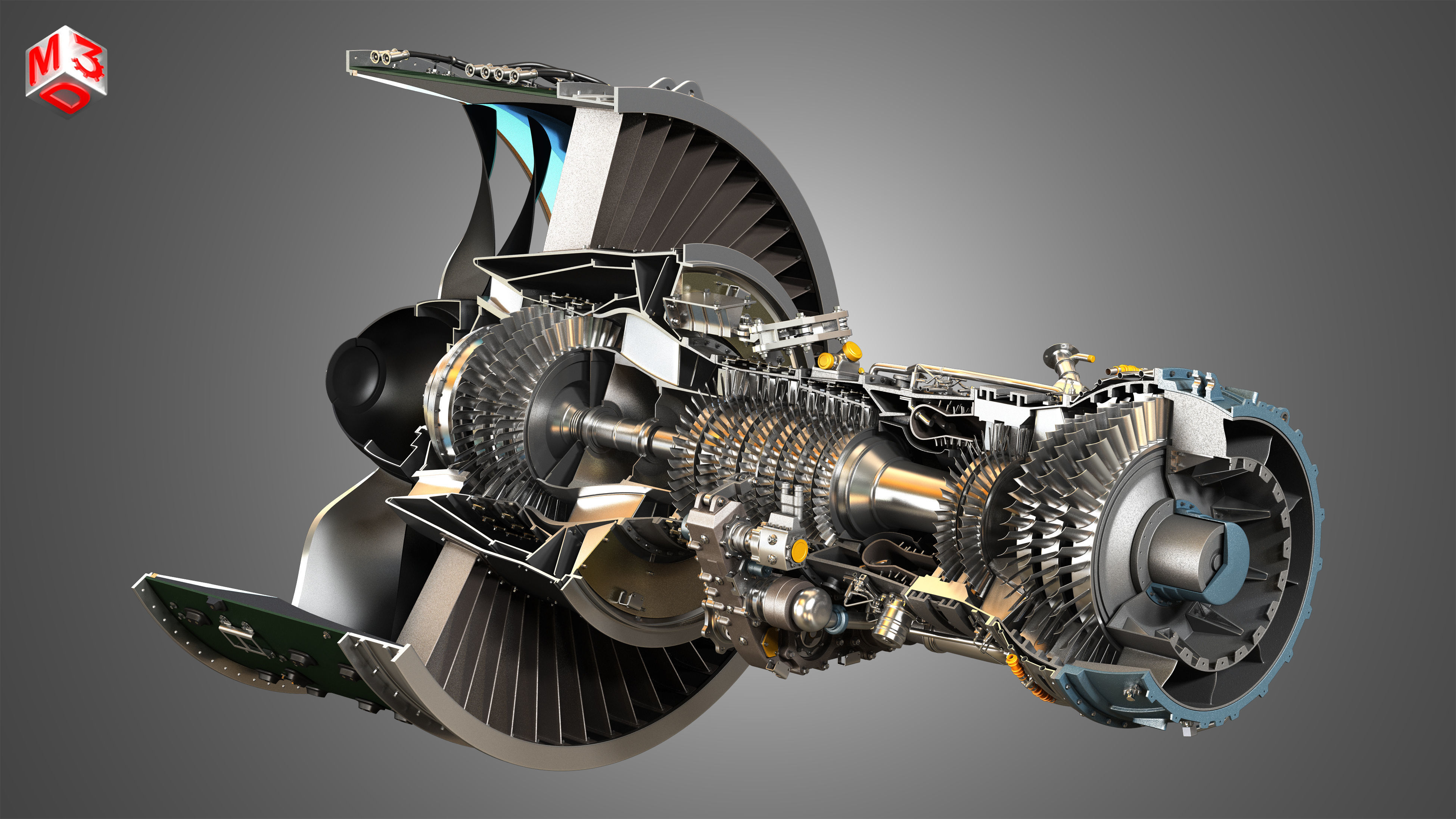 PW GTF Geared Turbofan Engine - Cutaway 3D model_3