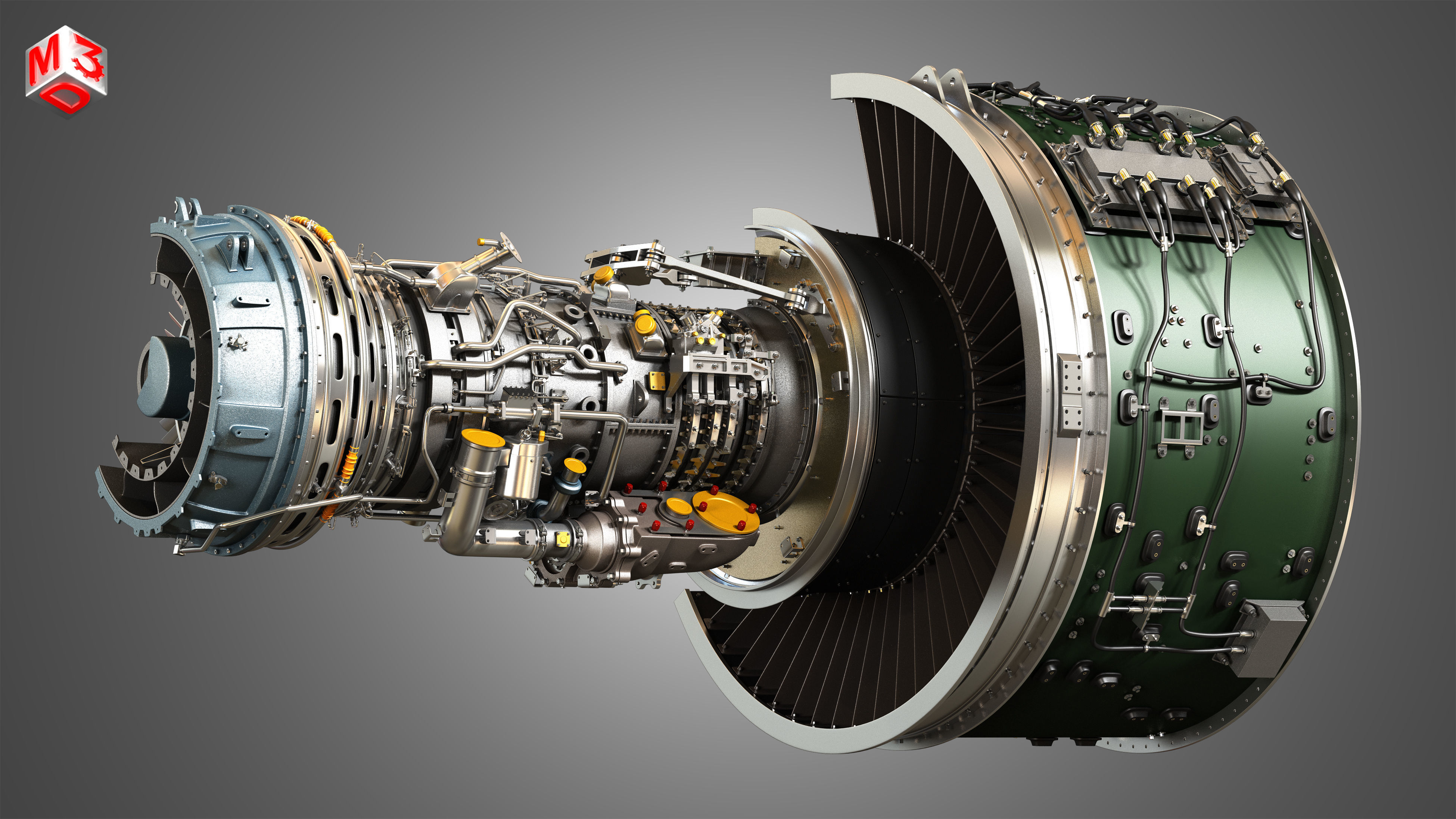 PW GTF Geared Turbofan Engine - Cutaway 3D model_7