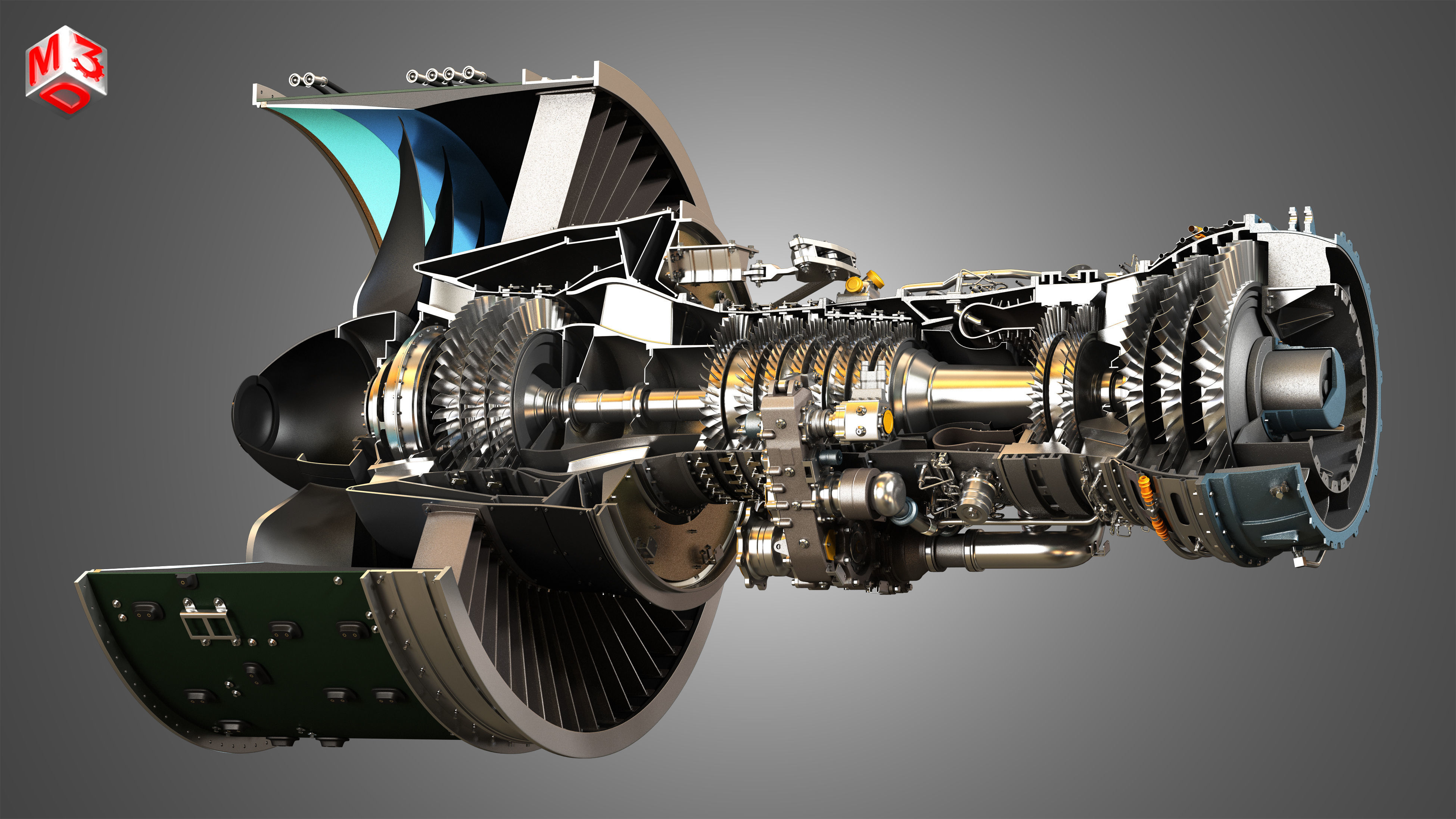 PW GTF Geared Turbofan Engine - Cutaway 3D model_9
