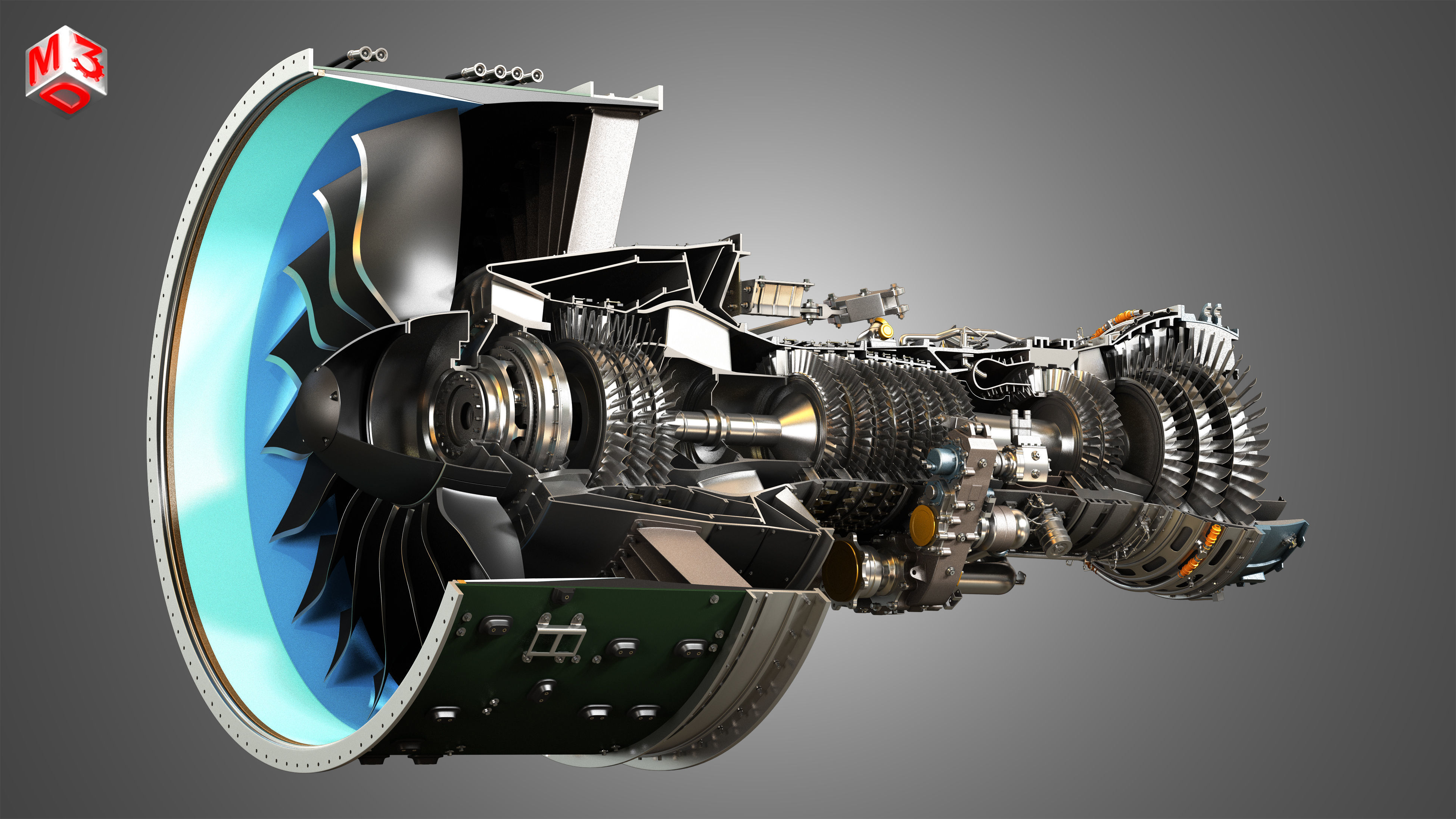 PW GTF Geared Turbofan Engine - Cutaway 3D model_6