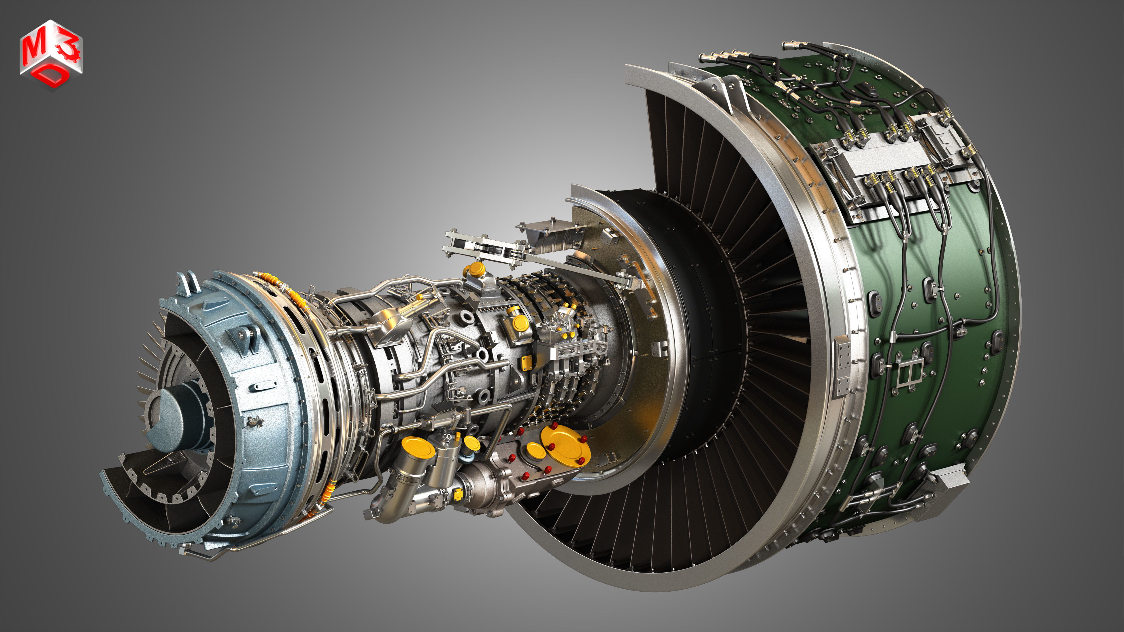 PW GTF Geared Turbofan Engine - Cutaway 3D model_1