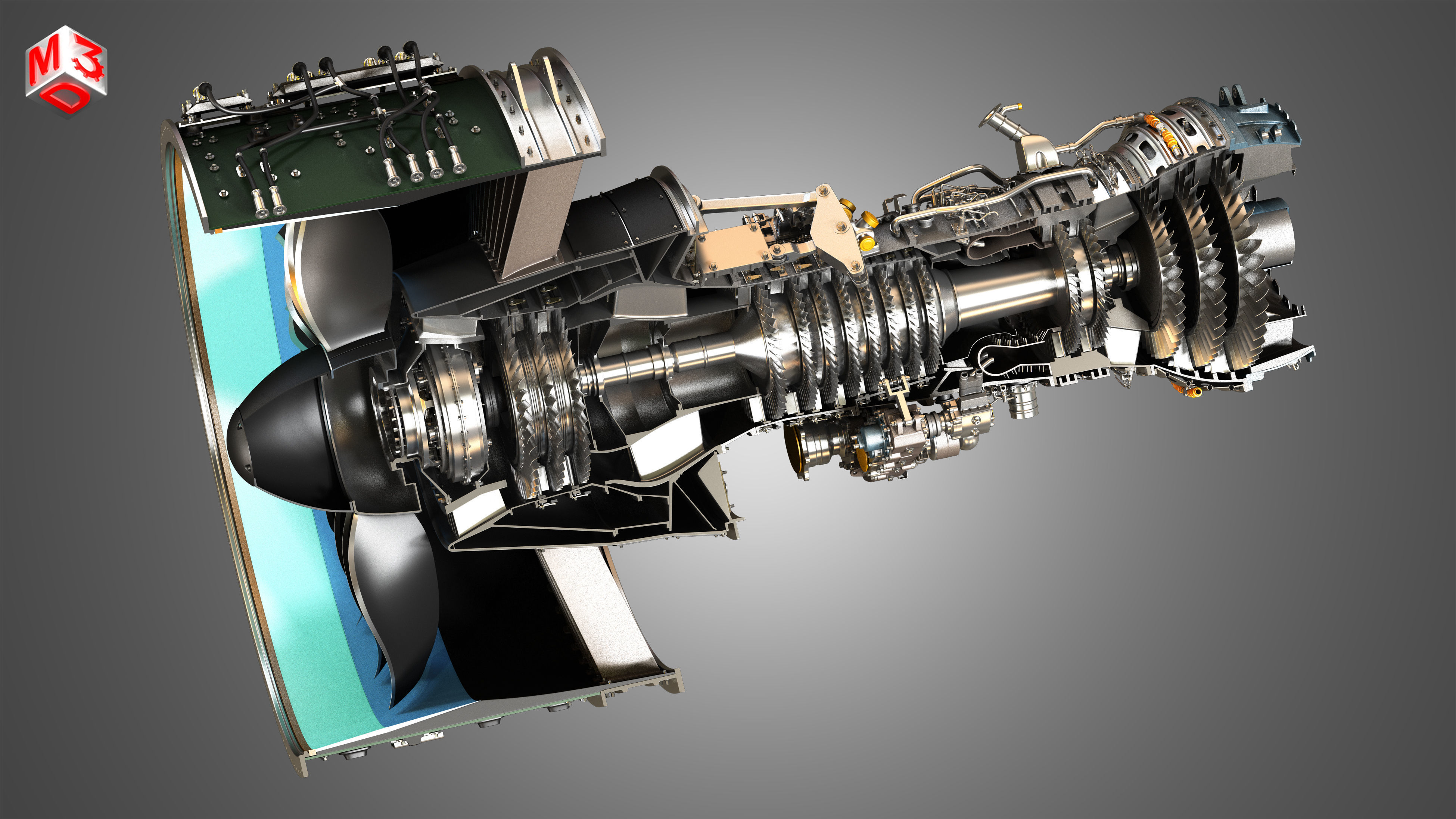 PW GTF Geared Turbofan Engine - Cutaway 3D model_10