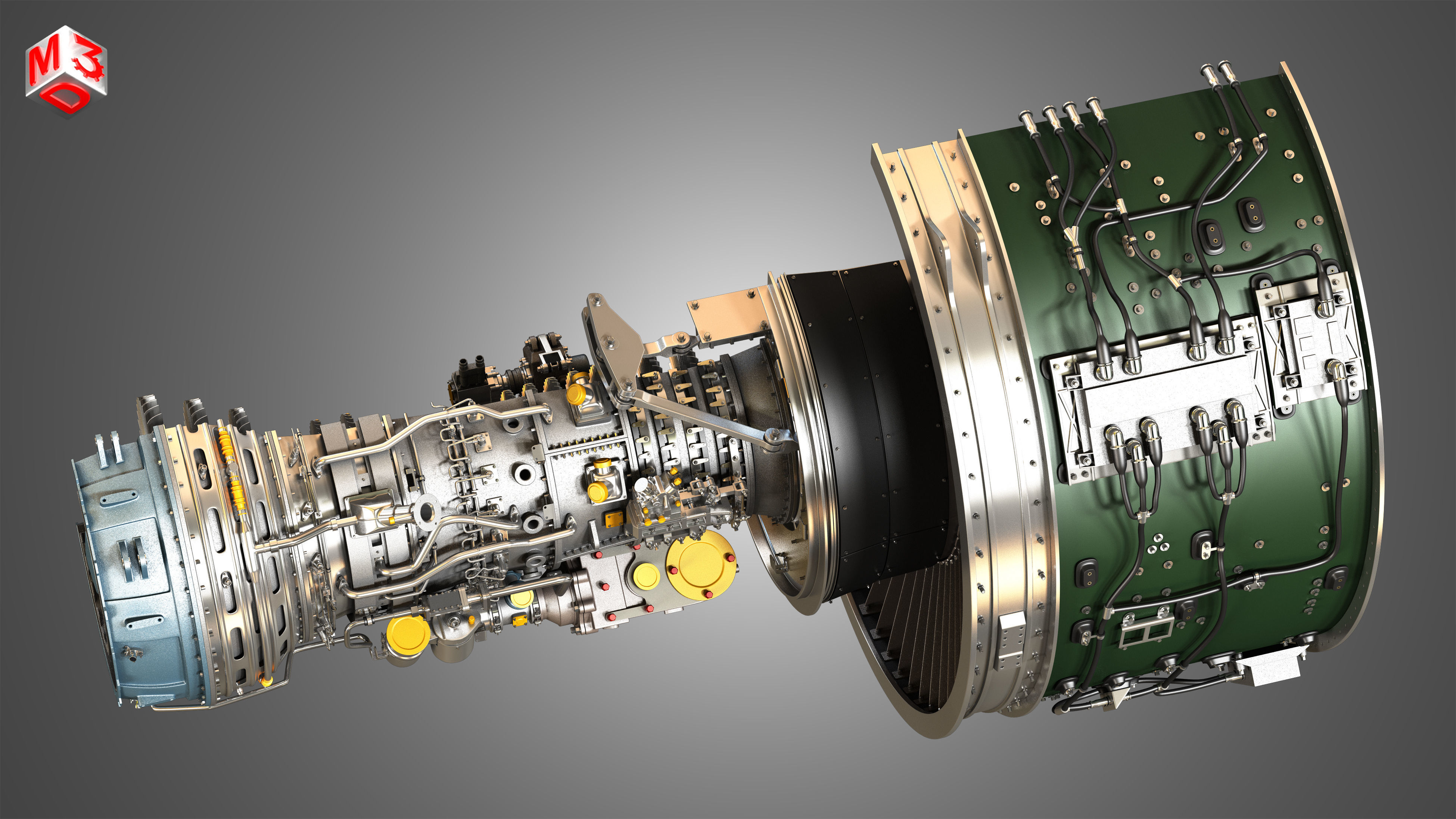 PW GTF Geared Turbofan Engine - Cutaway 3D model_11