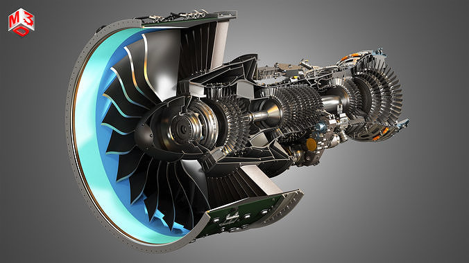 PW GTF Geared Turbofan Engine - Cutaway 3D model