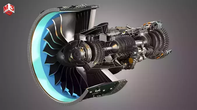 PW GTF Geared Turbofan Engine - Cutaway 3D model