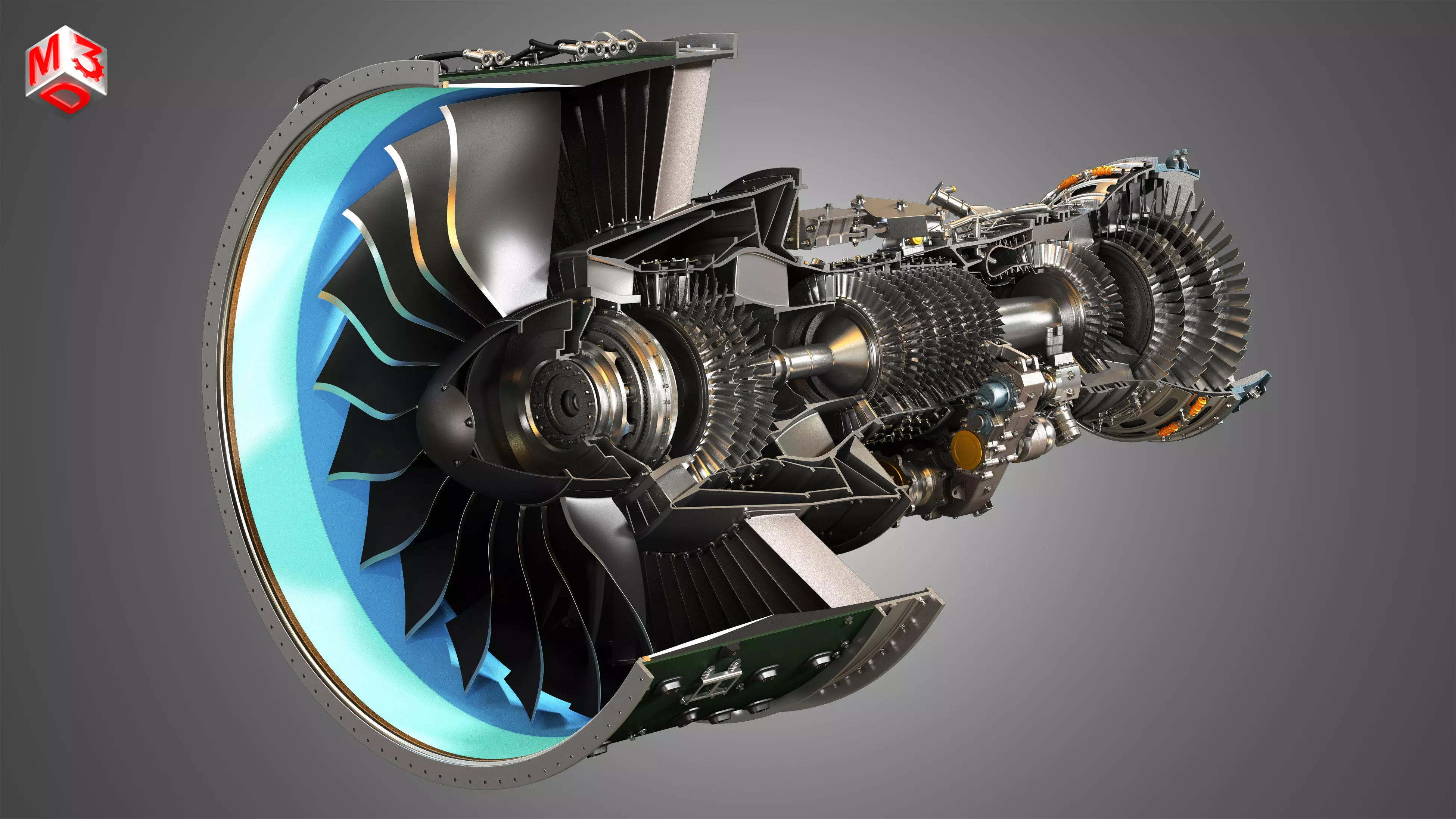 PW GTF Geared Turbofan Engine - Cutaway 3D model_0