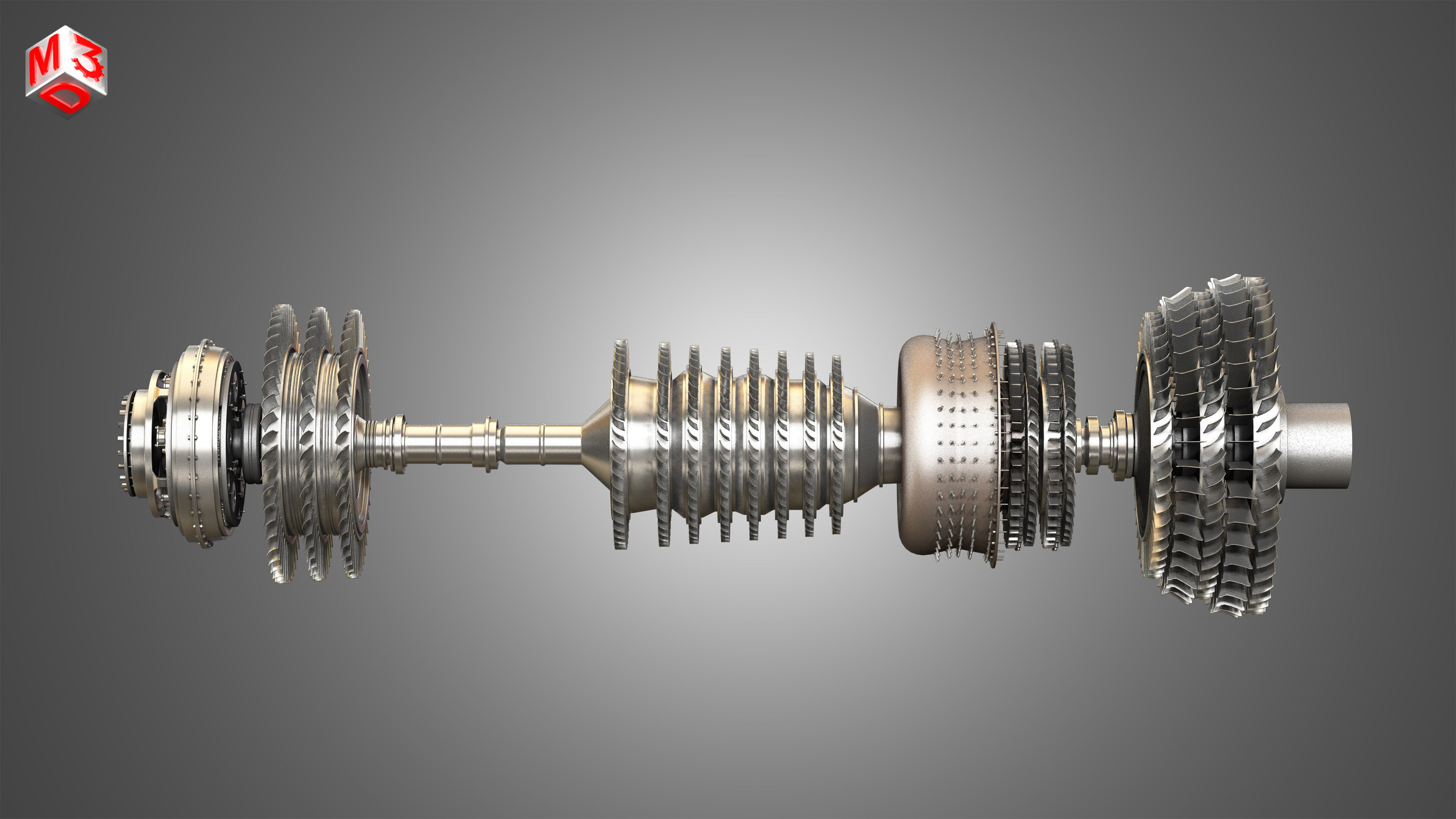 PW GTF Geared Turbofan Engine - Cutaway 3D model_14