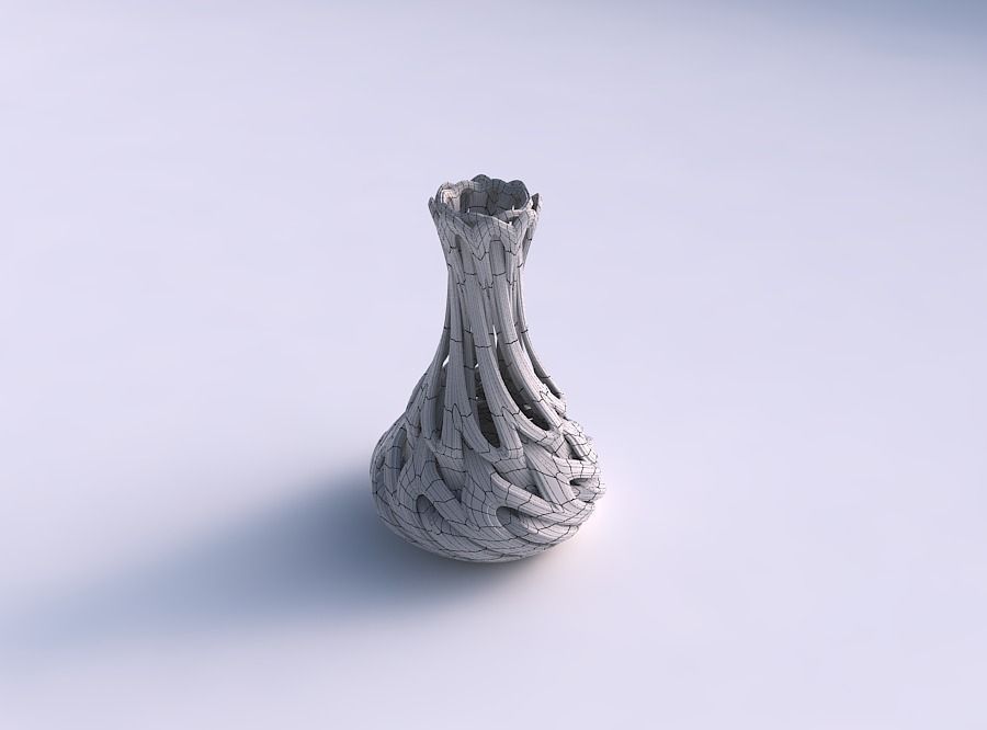Vase narrow spherical bottom with beveled intertwining lines ... 3D print model_5