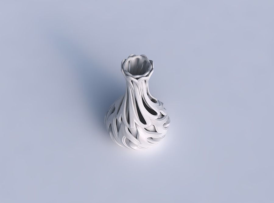 Vase narrow spherical bottom with beveled intertwining lines ... 3D print model_1