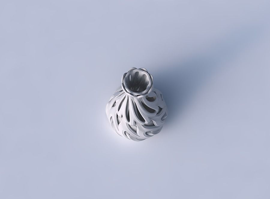 Vase narrow spherical bottom with beveled intertwining lines ... 3D print model_2