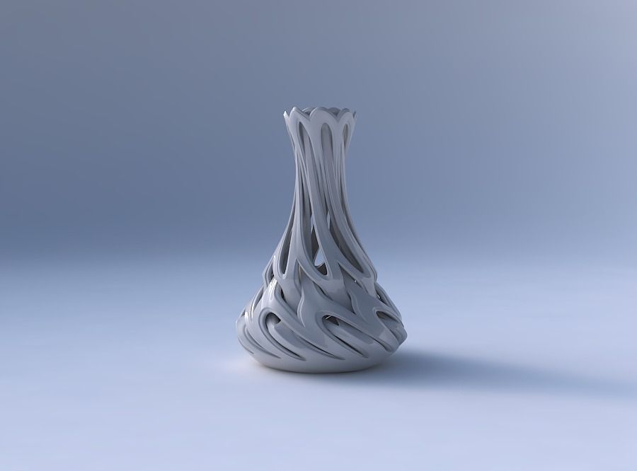 Vase narrow spherical bottom with beveled intertwining lines ... 3D print model_4