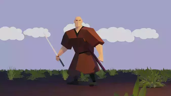 Lowpoly Tall Samurai Unity Ready 3D model Samurai no2 Low-poly 3D model