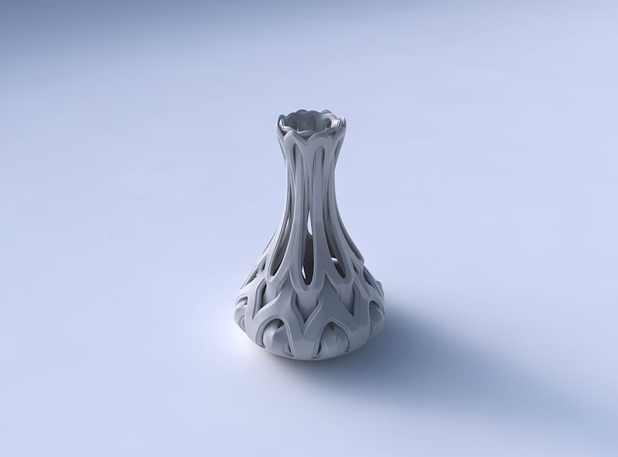 Vase narrow spherical bottom with beveled intertwining lines ... 3D print model_3