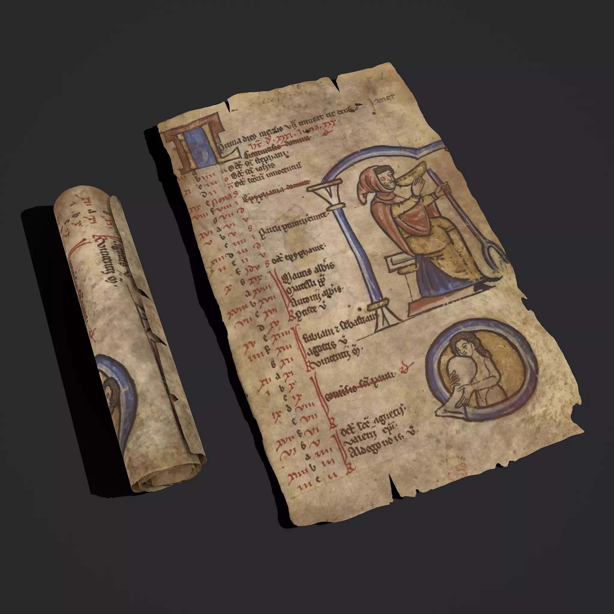 January Manuscript Page and Scroll 3D Model Collection_0