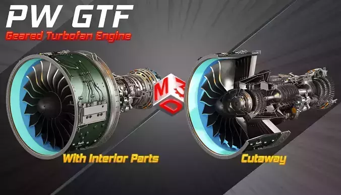 PW GTF Geared Turbofan Engine 2 in 1 3D Model Collection