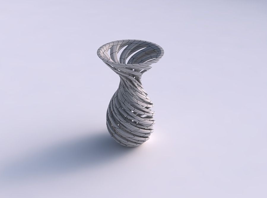 Vase funnel top oval bottom with intertwining lines very twisted 3D print model_5