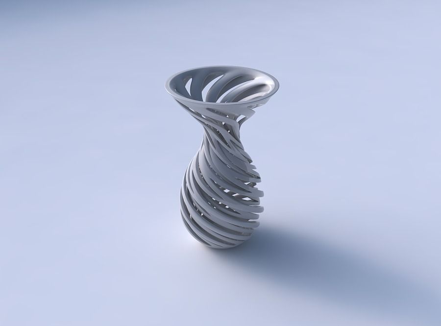 Vase funnel top oval bottom with intertwining lines very twisted 3D print model_3