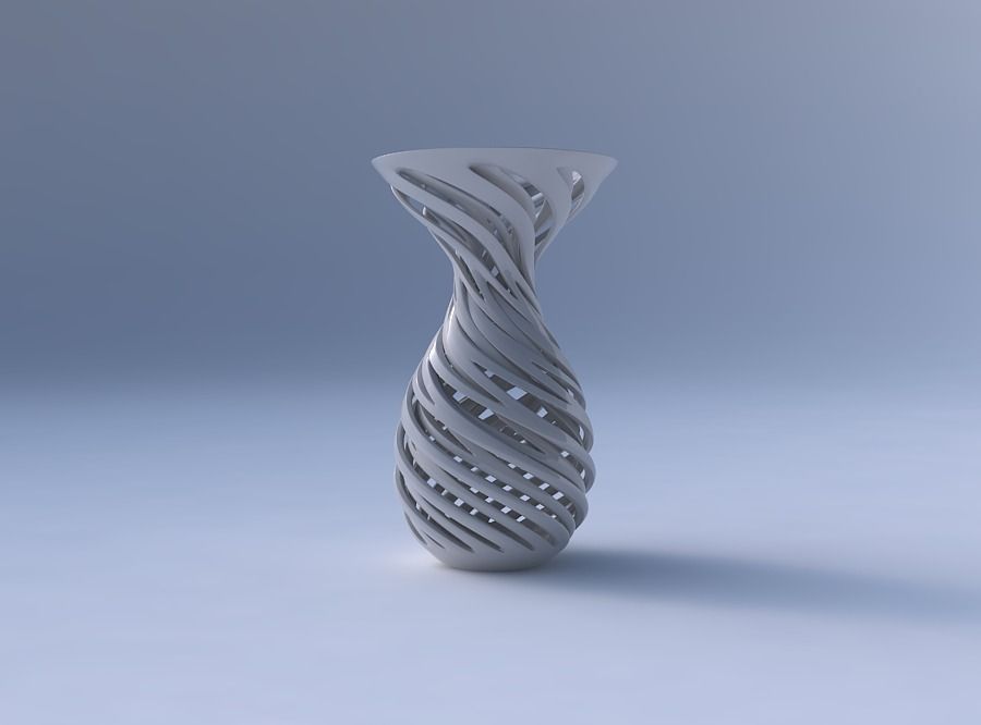 Vase funnel top oval bottom with intertwining lines very twisted 3D print model_4