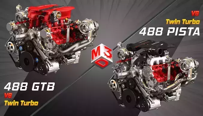 488 GTB - 488 Pista Engines - V8 Twin Turbo Engines 2 in 1 3D Model Collection