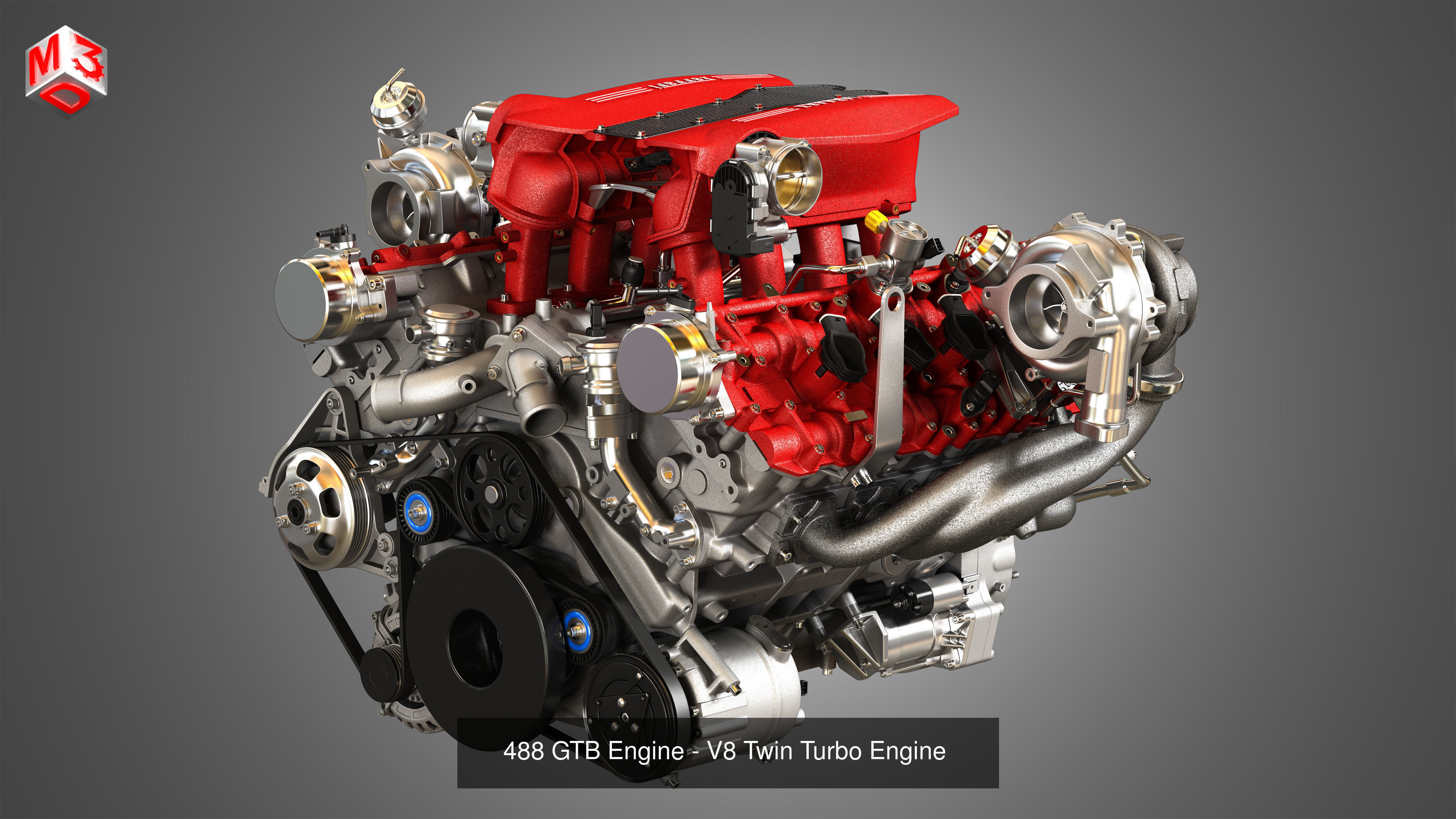 488 GTB - 488 Pista Engines - V8 Twin Turbo Engines 2 in 1 3D Model Collection_1