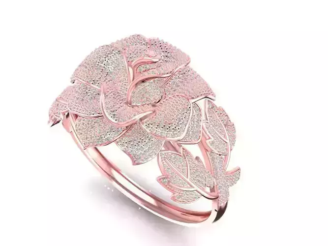 Elegant Rose Flower Diamond Ring Jewelry 3D Model 1929