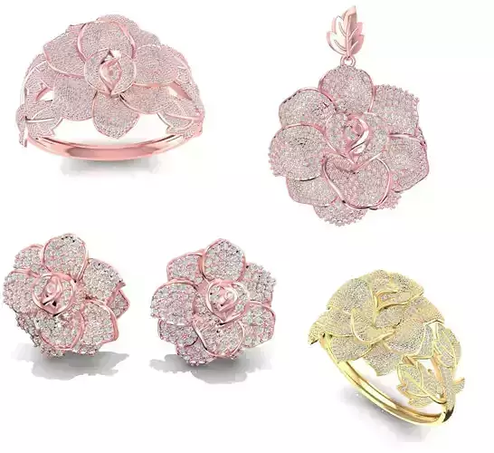 New Design 2021 Set  Rose Gold Rose Jewelry with diamond 3000