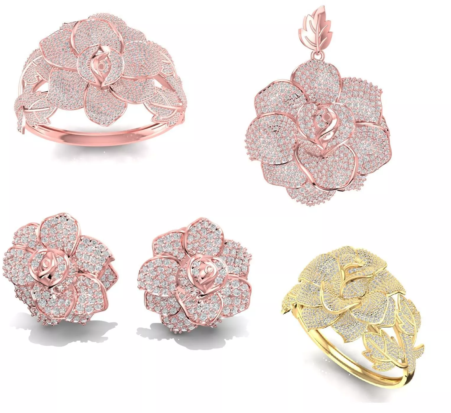 Luxury Floral Diamond Jewelry Set for Women 3000 3D print model