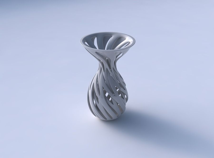 Vase funnel top oval bottom with intertwining lines twisted 3D print model_3