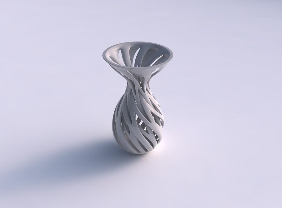 Vase funnel top oval bottom with intertwining lines twisted 3D print model_0