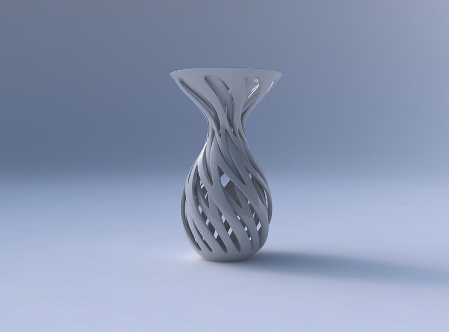 Vase funnel top oval bottom with intertwining lines twisted 3D print model_4