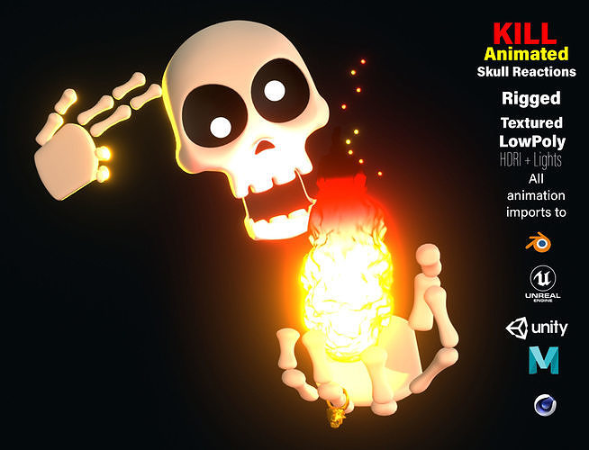 Animated  Skull Kill Emoji Low-poly 3D model