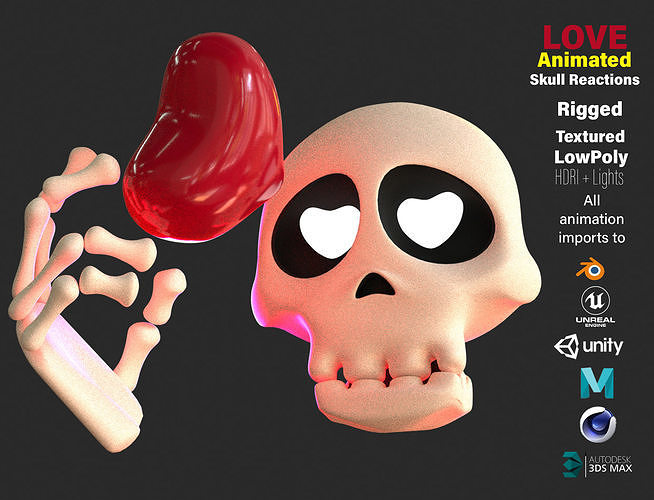 Animated Skull Love Emoji Low-poly 3D model