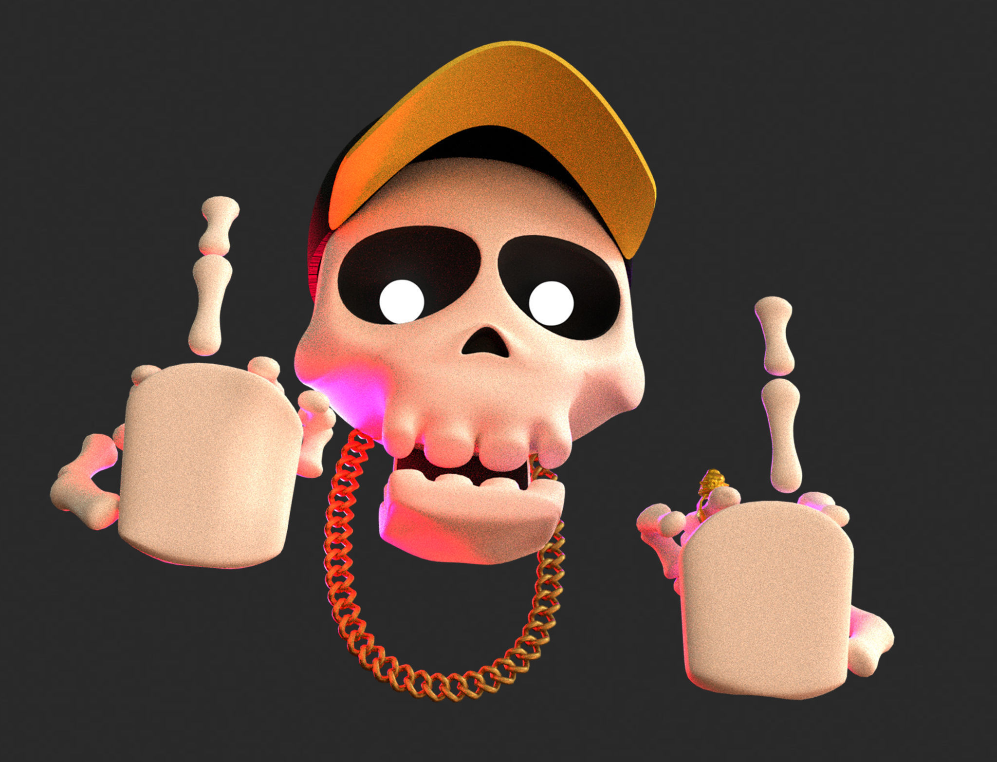 Animated  Skull  Middle Finger Emoji Low-poly 3D model_4