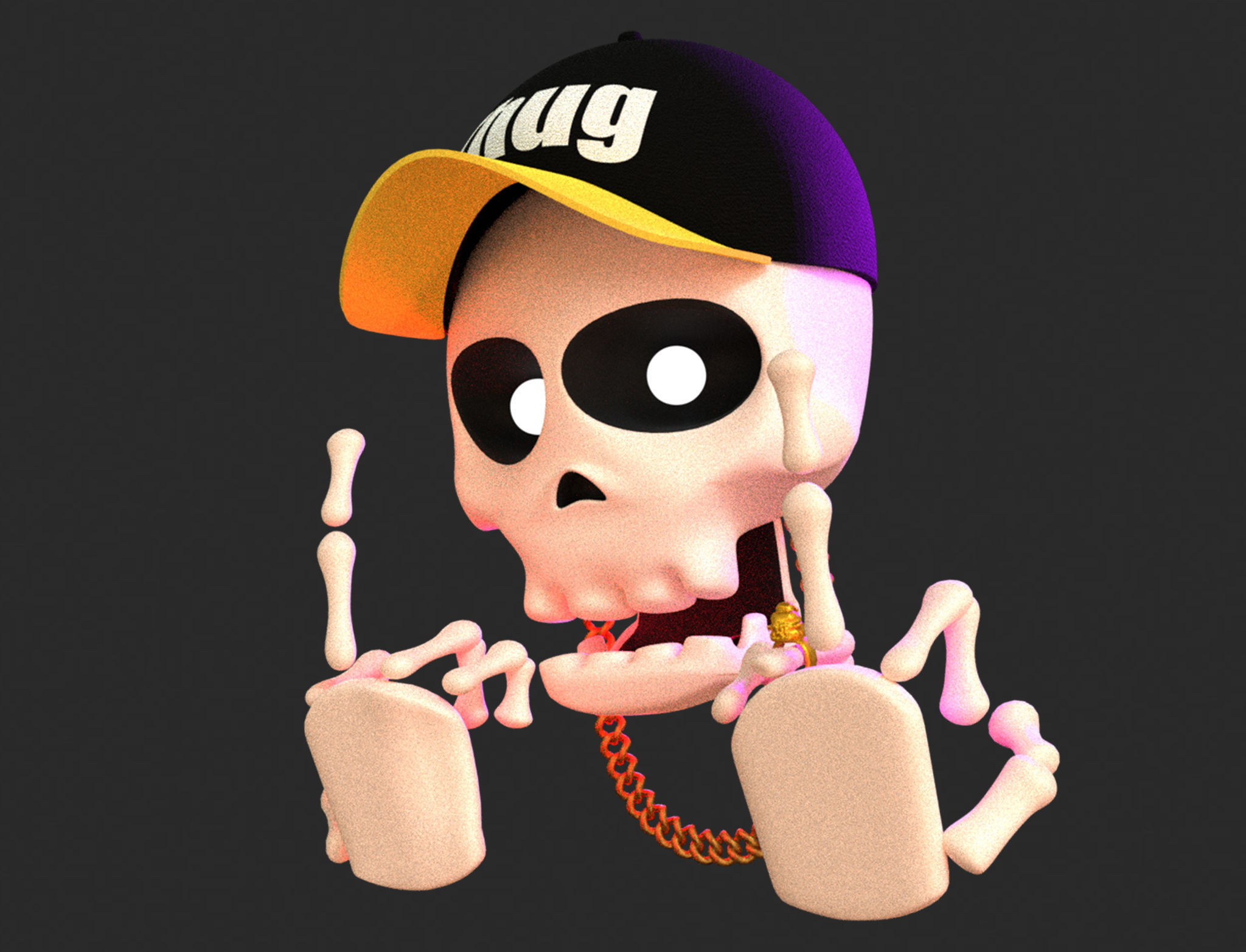 Animated  Skull  Middle Finger Emoji Low-poly 3D model_2