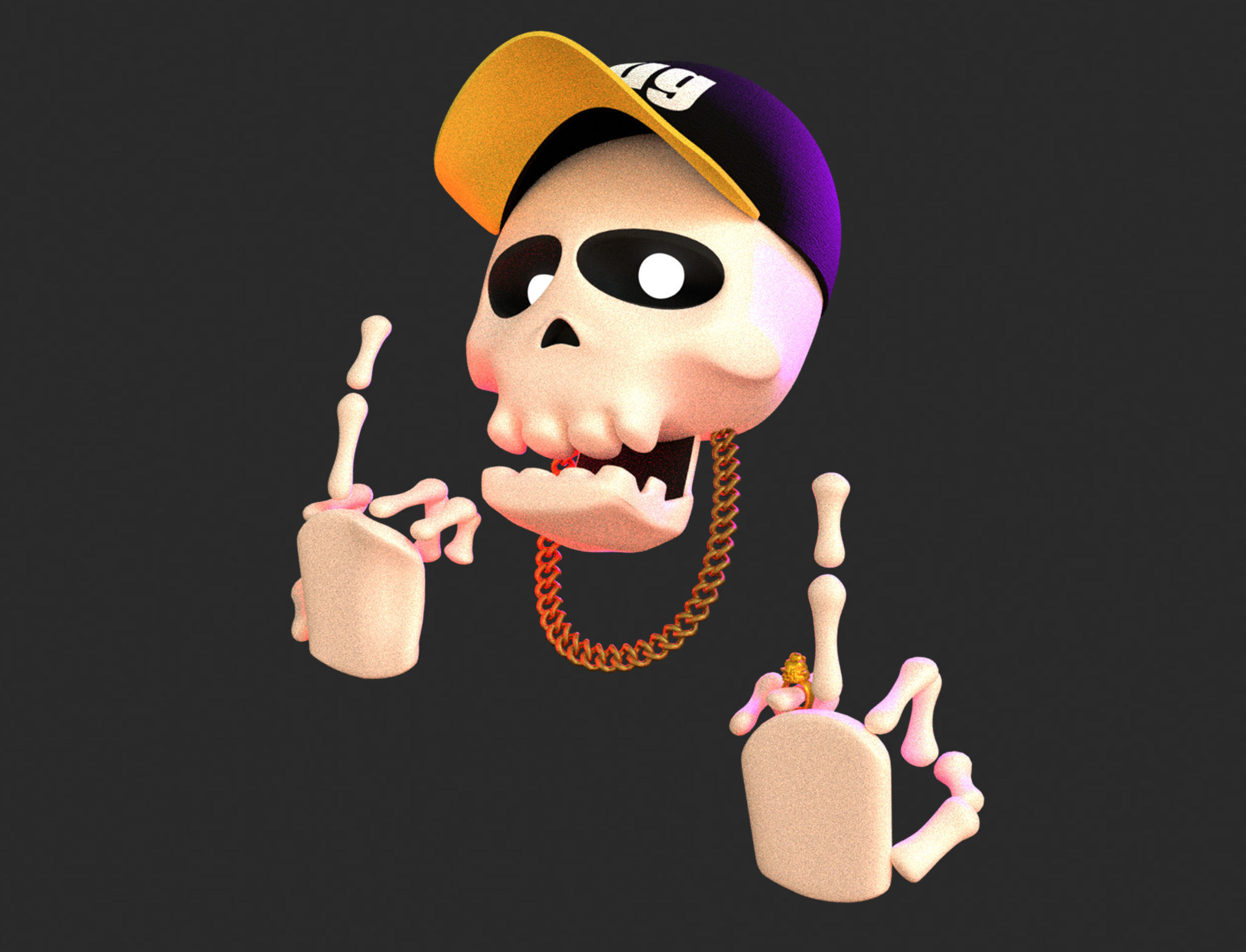 Animated  Skull  Middle Finger Emoji Low-poly 3D model_5